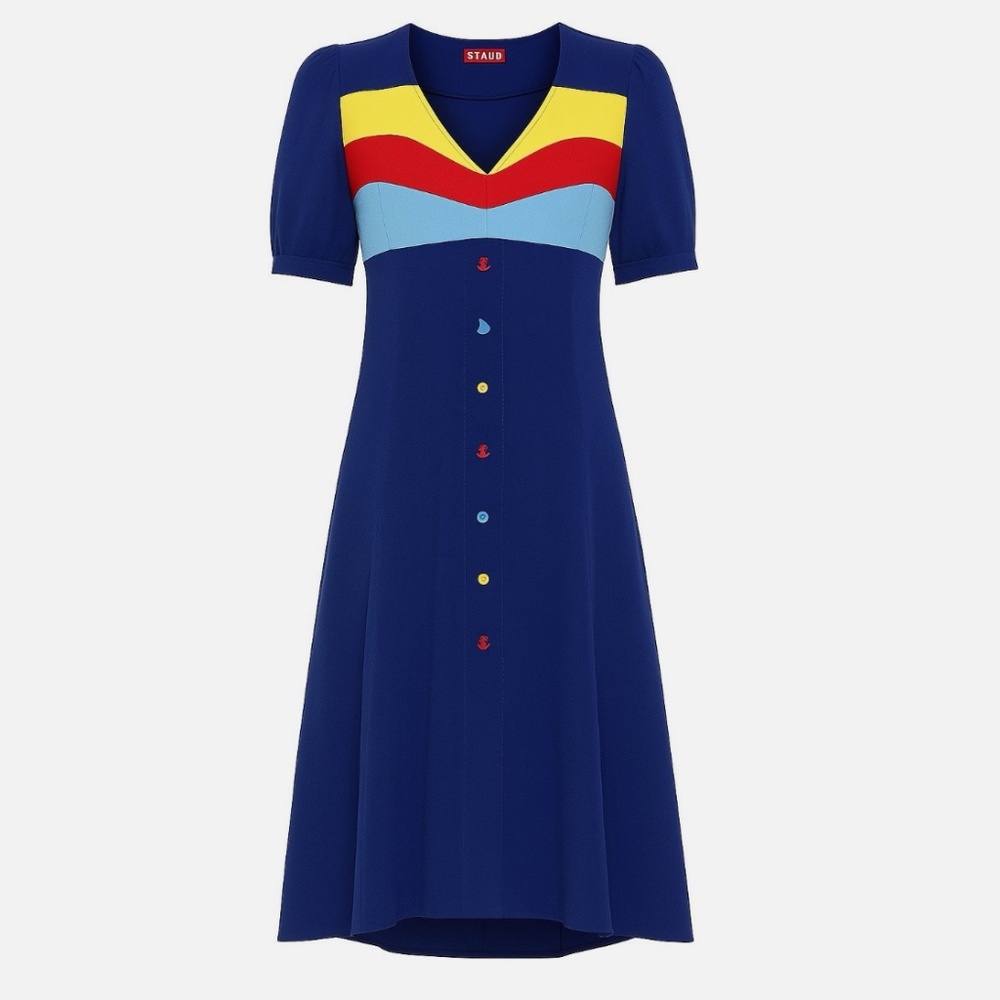 Staud Roger Midi Blue Shirt Dress Size 8, Nautical Preppy Sailor